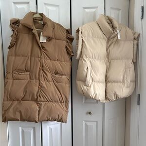 Women's Mocha full vest & Cream Puffer Jacket Large